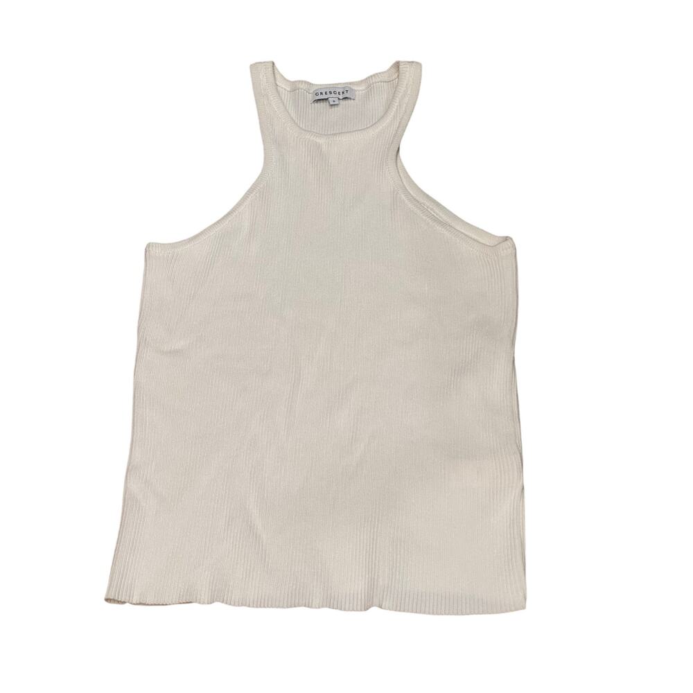 Crescent White Ribbed Tank Top Womens Small Viscose Classic Basic